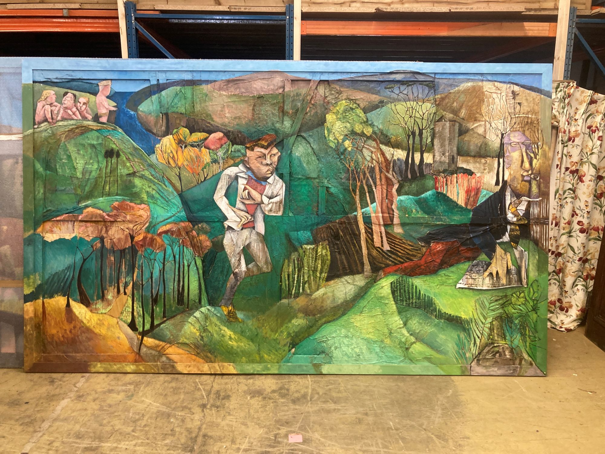 Philippa Clayden (1955-), mixed media, Figures in a landscape, 376 x 225cm